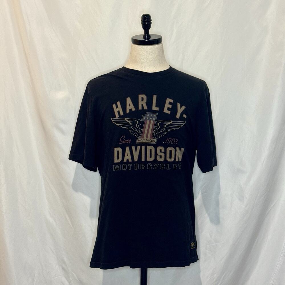 Harley Davidson Shirt Mens Large L Black 1 American Flag Wing Graphic Tee T